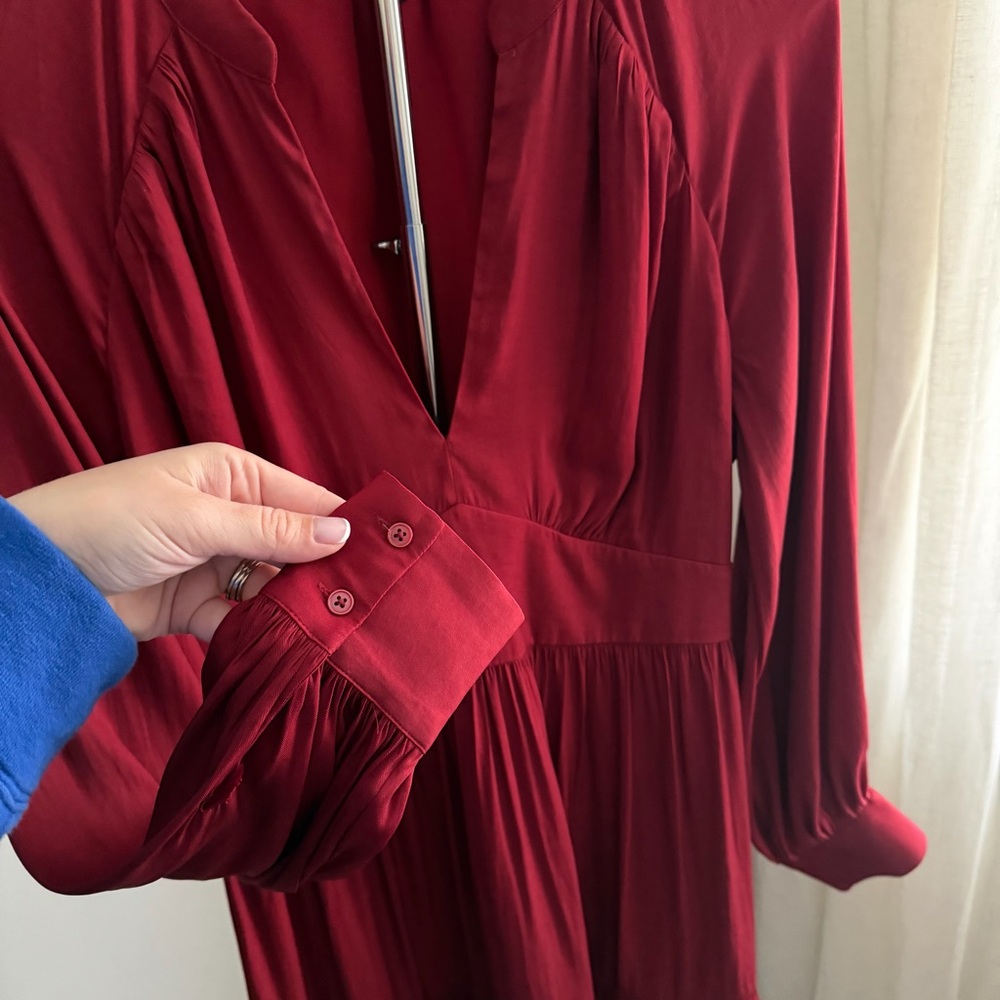 Banana Republic Red Maroon Satin Long Sleeve Mini Dress Small - Picture 4 of 11